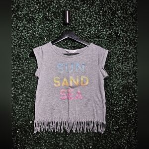 Gray Fringe Kids Shirt with Colorful Print
